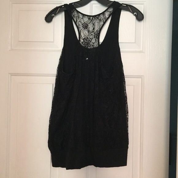 Express Tops - Express Lace Bubble Racerback Tank- Black- SMALL